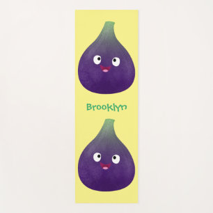 Cute happy purple fig fruit cartoon yoga mat