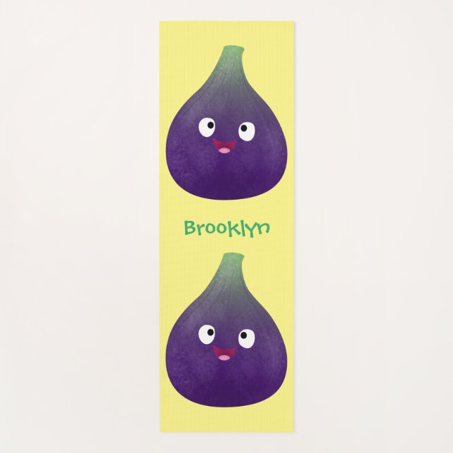 Cute happy purple fig fruit cartoon yoga mat (Front)