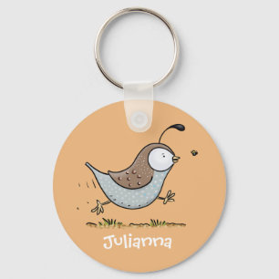 Cute happy quail cartoon illustration key ring