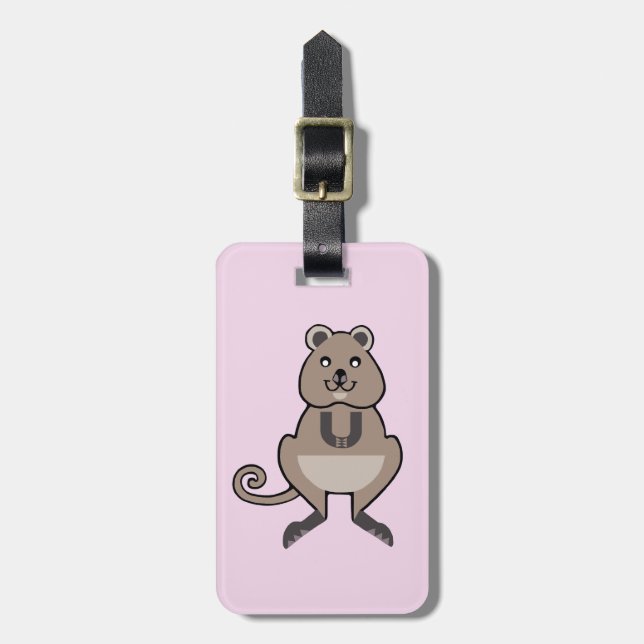 Cute happy QUOKKA - Aussie Wildlife - Pink Luggage Tag (Front Vertical)