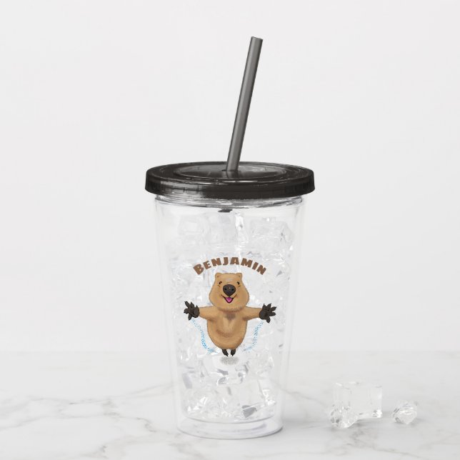 Cute happy quokka cartoon illustration acrylic tumbler (Back Ice)