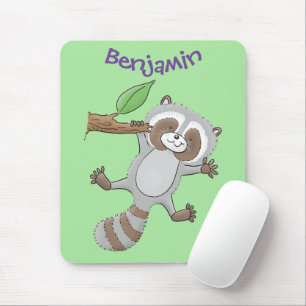 Cute happy raccoon baby cartoon illustration mouse mat