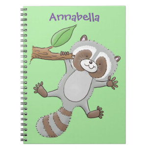 Cute happy raccoon baby cartoon illustration notebook