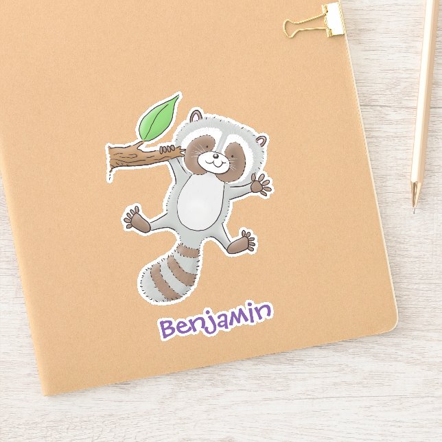 Cute happy racoon baby cartoon illustration (Notebook)