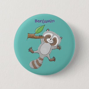 Cute happy racoon baby cartoon illustration 6 cm round badge