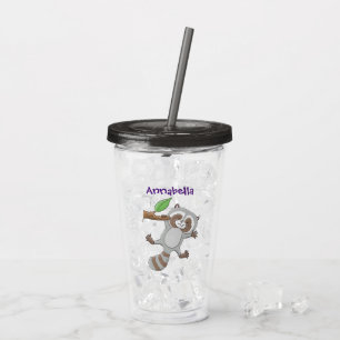 Cute happy racoon baby cartoon illustration acrylic tumbler