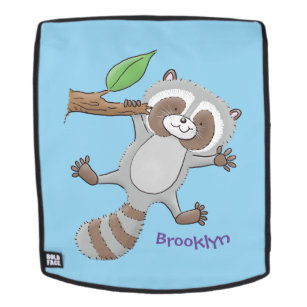 Cute happy racoon baby cartoon illustration backpack