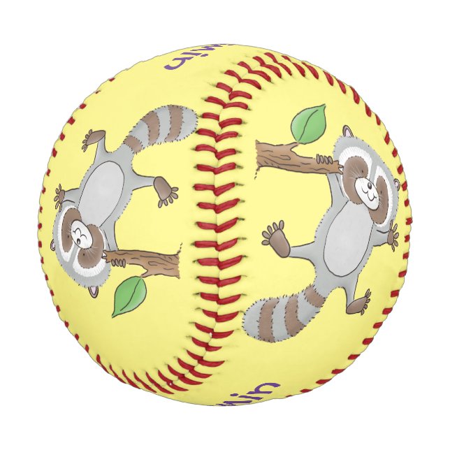 Cute happy racoon baby cartoon illustration baseball (Angled)