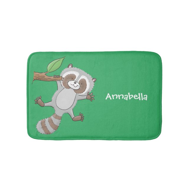 Cute happy racoon baby cartoon illustration bath mat (Front)