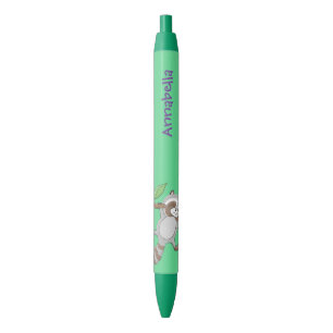 Cute happy racoon baby cartoon illustration black ink pen