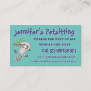 Cute happy racoon baby cartoon illustration business card