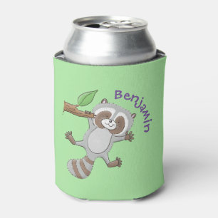 Cute happy racoon baby cartoon illustration can cooler