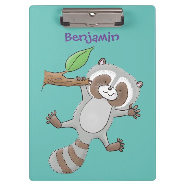 Cute happy racoon baby cartoon illustration clipboard (Front)