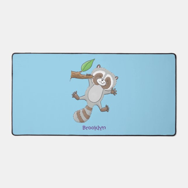 Cute happy racoon baby cartoon illustration desk mat (Front)