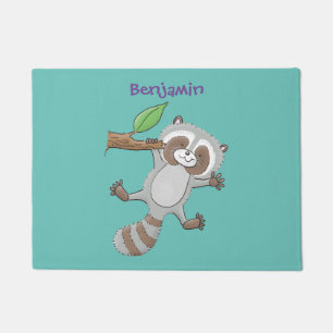 Cute happy racoon baby cartoon illustration doormat