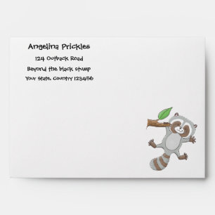 Cute happy racoon baby cartoon illustration envelope