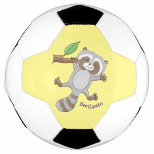 Cute happy racoon baby cartoon illustration football