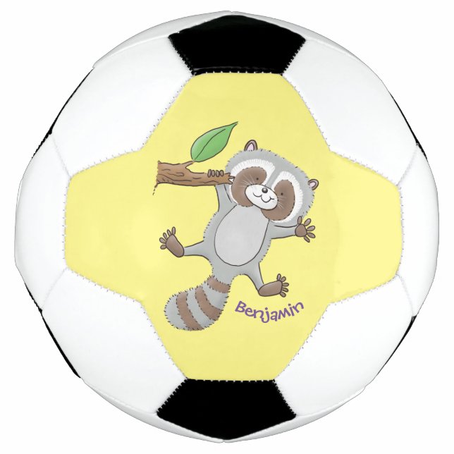 Cute happy racoon baby cartoon illustration football (Front)
