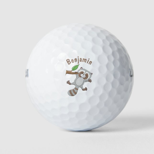 Cute happy racoon baby cartoon illustration golf balls (Front)