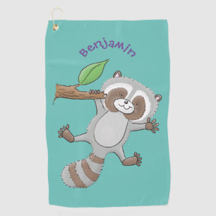Cute happy racoon baby cartoon illustration  golf towel