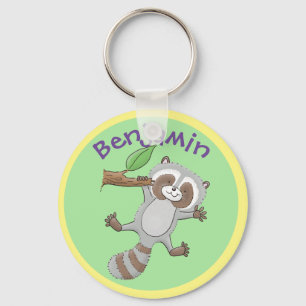 Cute happy racoon baby cartoon illustration key ring