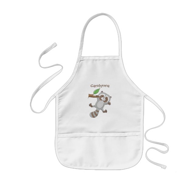 Cute happy racoon baby cartoon illustration kids apron (Front)