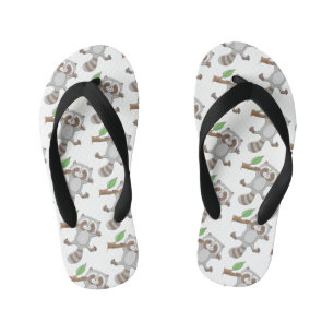 Cute happy racoon baby cartoon illustration kid's flip flops