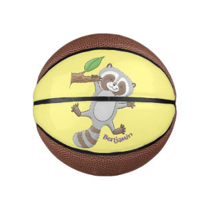 Cute happy racoon baby cartoon illustration mini basketball