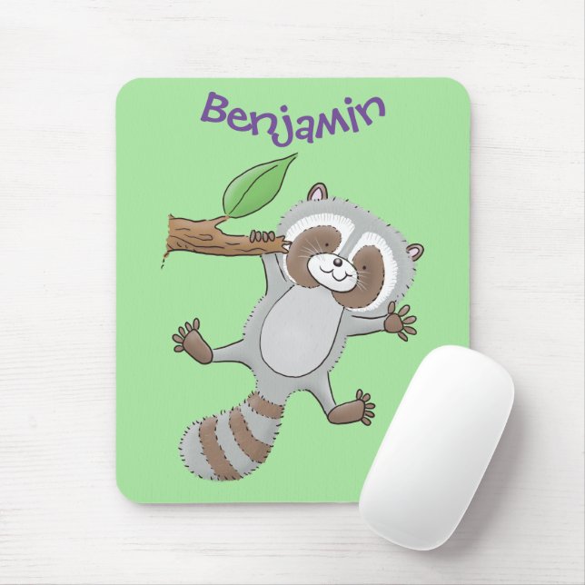 Cute happy racoon baby cartoon illustration mouse mat (With Mouse)