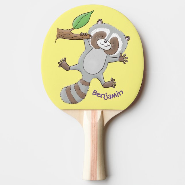 Cute happy racoon baby cartoon illustration ping pong paddle (Front)