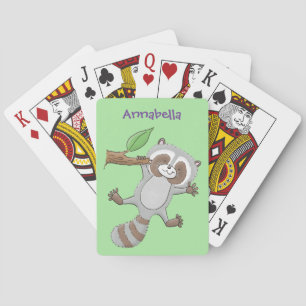 Cute happy racoon baby cartoon illustration playing cards