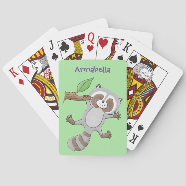 Cute happy racoon baby cartoon illustration playing cards (Back)