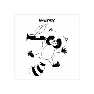 Cute happy racoon baby cartoon illustration rubber stamp