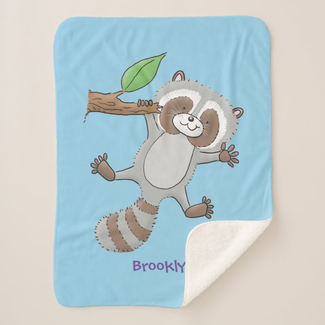 Cute happy racoon baby cartoon illustration  sherpa blanket (Front)