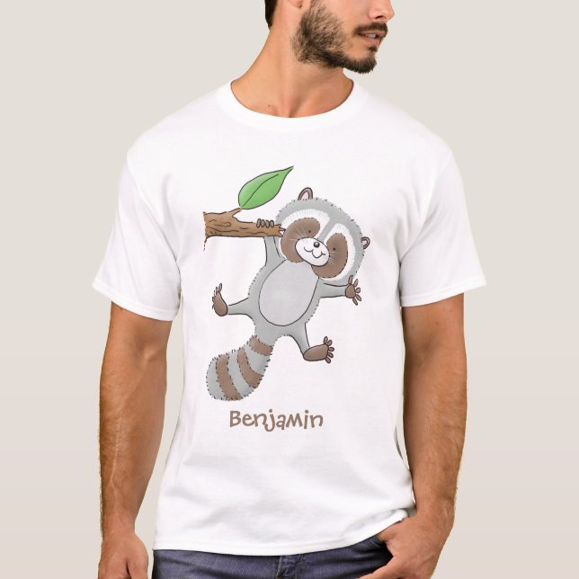 Cute happy racoon baby cartoon illustration T-Shirt (Front)