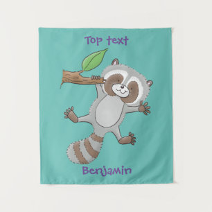 Cute happy racoon baby cartoon illustration tapestry