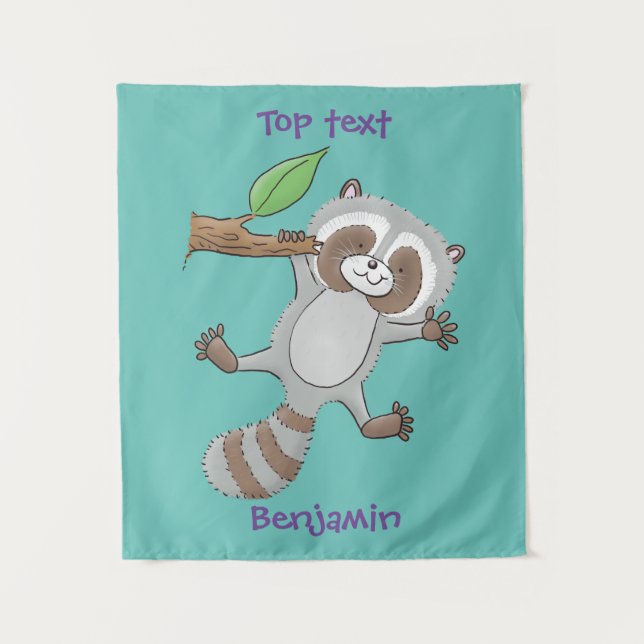 Cute happy racoon baby cartoon illustration  tapestry (Front)