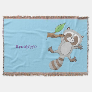Cute happy racoon baby cartoon illustration throw blanket