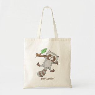 Cute happy racoon baby cartoon illustration tote bag