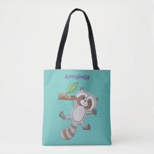 Cute happy racoon baby cartoon illustration tote bag