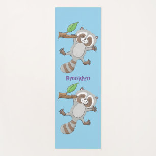 Cute happy racoon baby cartoon illustration yoga mat