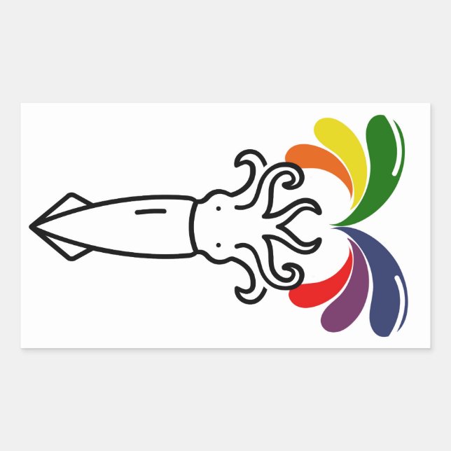 Cute Happy Rainbow Gay Pride Squid LGBTQ2S+ Rectangular Sticker (Front)