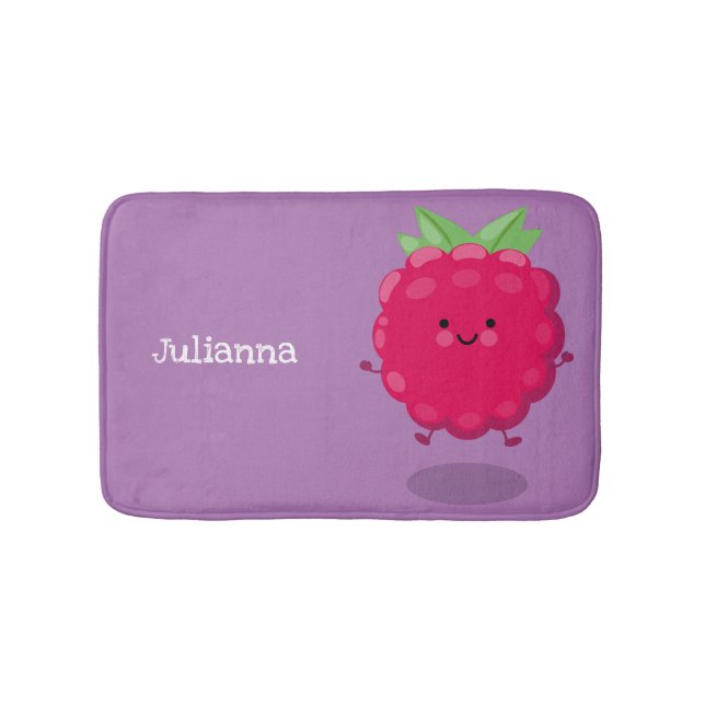 Cute happy raspberry cartoon illustration bath mat (Front)