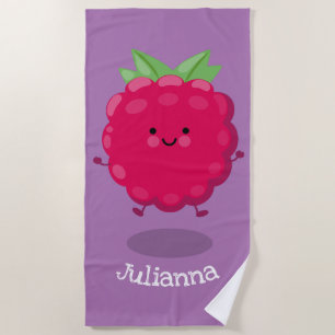 Cute happy raspberry cartoon illustration beach towel