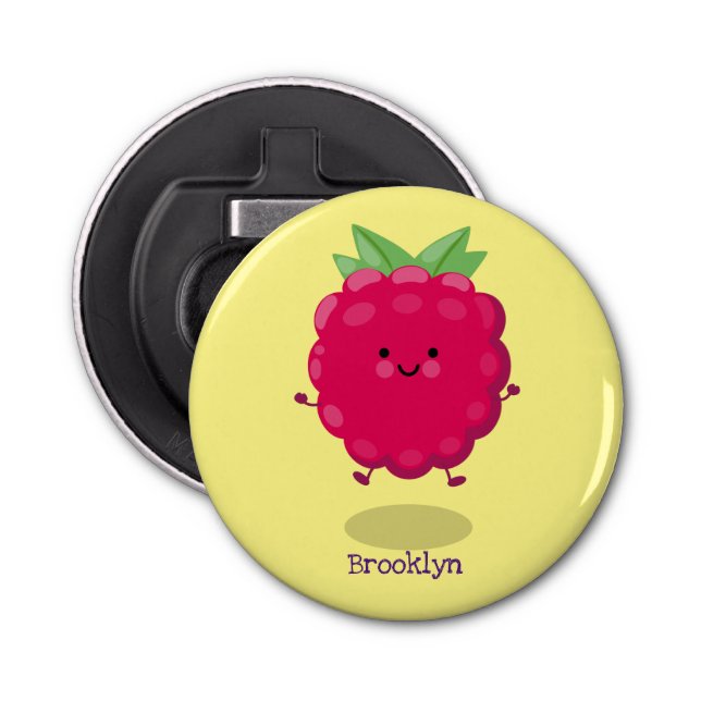 Cute happy raspberry cartoon illustration bottle opener (Front)