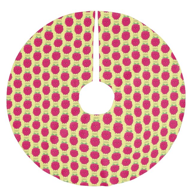 Cute happy raspberry cartoon illustration brushed polyester tree skirt (Front)