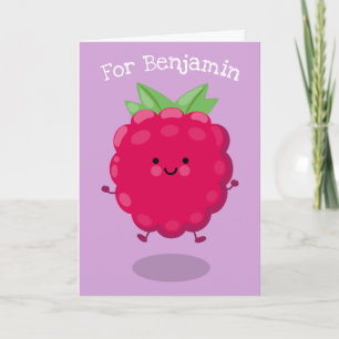 Cute happy raspberry cartoon illustration card