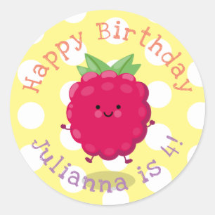 Cute happy raspberry cartoon illustration classic round sticker