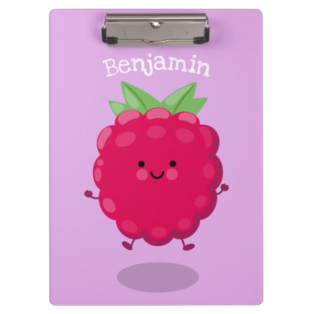 Cute happy raspberry cartoon illustration clipboard (Front)