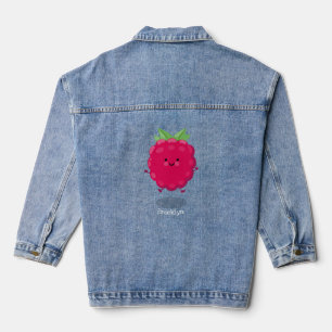 Cute happy raspberry cartoon illustration denim jacket